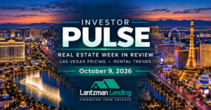 Las Vegas skyline at dusk with centered Investor PULSE headline, October 9, 2026 date, and Lantzman Lending logo.